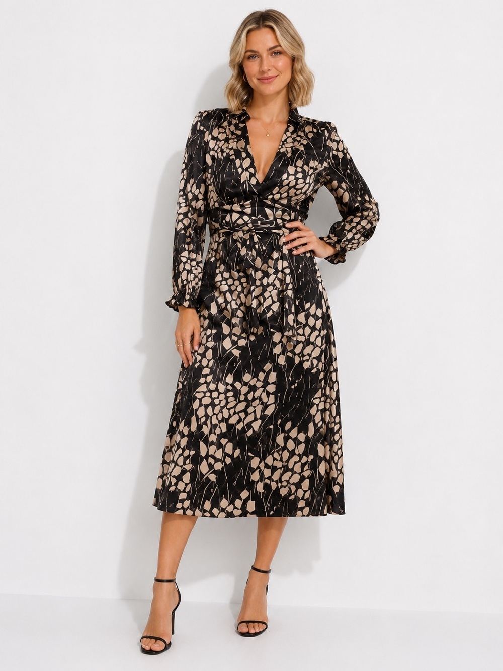 RICHARD ALLAN x H&M Satin Calf-Length Dress Abstract Geometric Midi Size 6